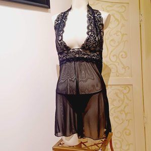 Last one! NWOT Black Halter Babydoll Dress And Panty